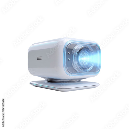 Futuristic White Webcam with Blue Light Beam - Modern Technology Concept