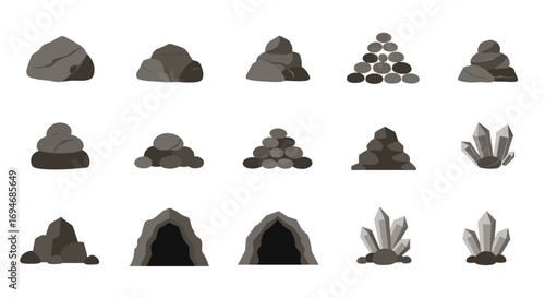 Flat rock and crystal collection with various formations and stacks