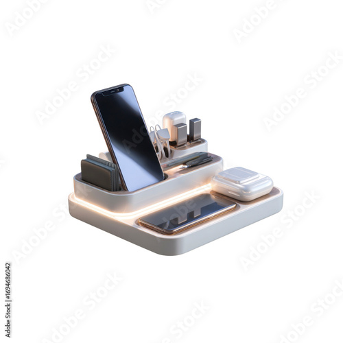 Modern Wireless Charging Station with Smartphone and Accessories Organizer
