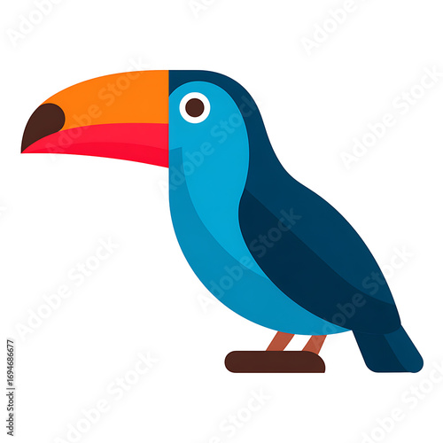 Toucan bird with big orange beak, cartoon style, isolated on transparent background