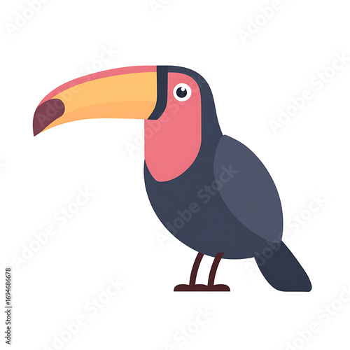 Toucan bird with big orange beak, cartoon style, isolated on transparent background