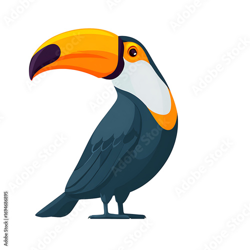 Toucan bird with big orange beak, cartoon style, isolated on transparent background