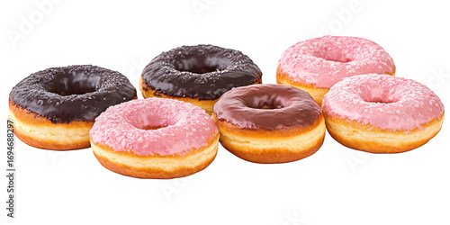 Assortment of Six Frosted Doughnuts donuts sweet isolated on a transparent background