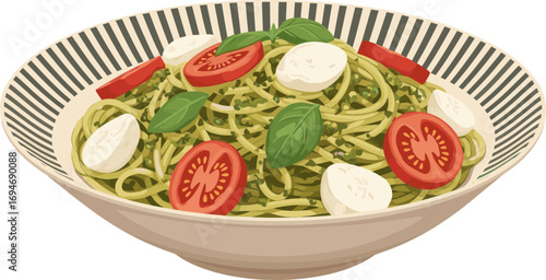 Caprese Genovese Spaghetti – Basil Pasta with Tomato and Mozzarella