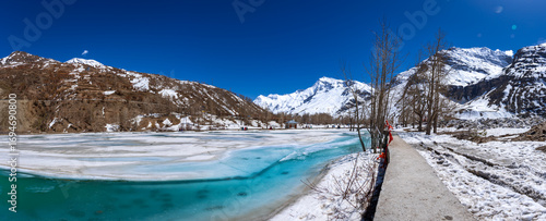 Sissu Lake located near waterfall in the scenic Sissu Valley is a popular tourist destination to enjoy vacations among tourist who visits most popular hill station Manali, Himachal Pradesh, India.