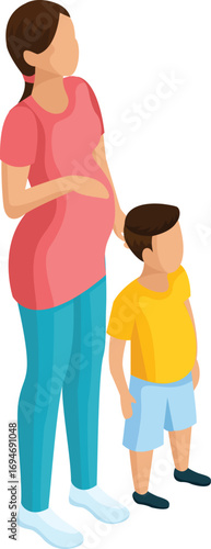 vector illustration of a pregnant woman with her son