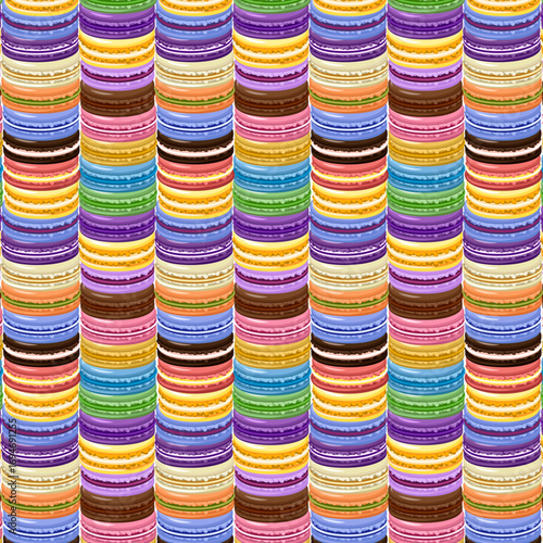 Macaron columns in a pattern.Vector seamless pattern of multicolored macaroons on transparent background.