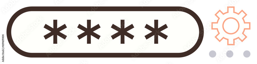 Obraz premium Password entry field with asterisks and gear icon symbolizing security, customization, and system settings. Ideal for cybersecurity, privacy, software, access control, user interface, technology