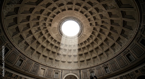Pantheon Interior with Rome  and Light Beam.