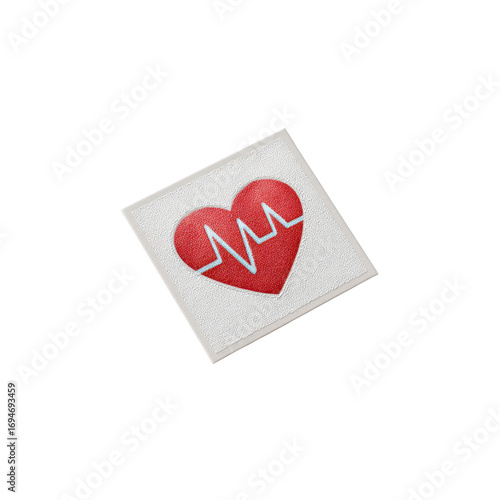 Red Heart with EKG Line on White Square Patch