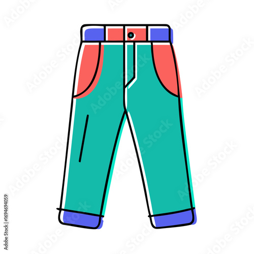 Colorful illustration of casual pants with red and blue accents  