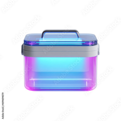 Glowing Neon Case, Futuristic Storage Container with Handle, 3D Render