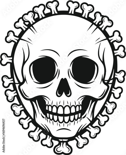 Sinister skull with bone crown graphic for Halloween or horror concepts