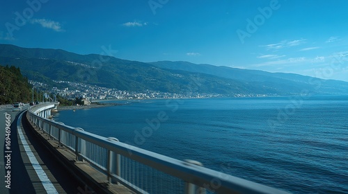 Wallpaper Mural Coastal Highway with Azure Waters - Transportation Scenery, Journey Concept, Maritime Travel Theme, Serene Roadway Visualization Torontodigital.ca