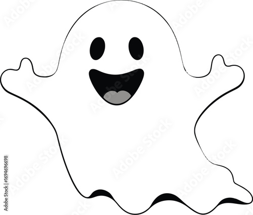 Happy smiling ghost character ready for Halloween party celebration