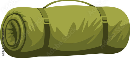 Rolled olive green sleeping bag with carry strap outdoor camping gear vector