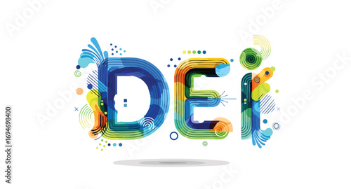 Vibrant abstract colorful DEI text dynamic modern design illustration Diversity Equity Inclusion Culture Values Business Social Graphic Vector Art Creative
