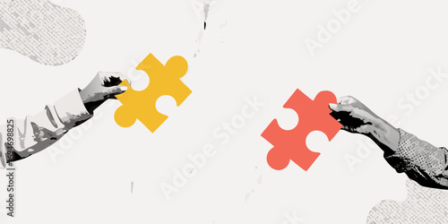 Two hands holding puzzle pieces symbolizing connection teamwork and problem solving