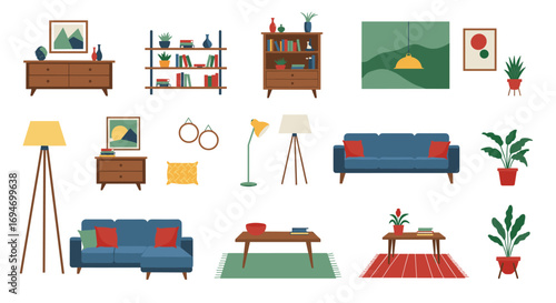 Modern minimalist living room elements with cozy furniture and decor
