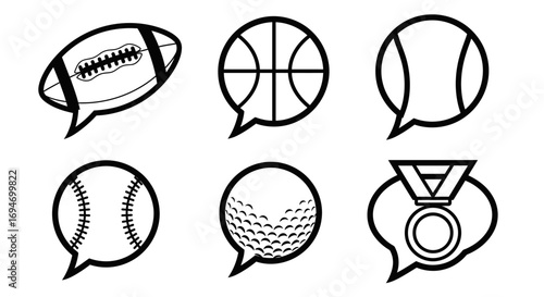 Sports Speech Bubbles A Collection of Iconic Ball Designs Representing Various Games and Activities