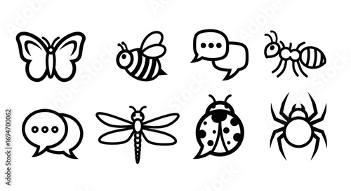 Insect and Bug Communication Icons A Set of Messaging Symbols Featuring Various Bugs