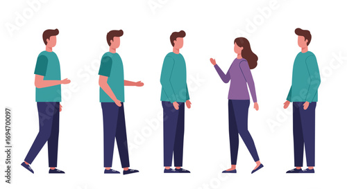 Diverse group of standing figures in casual outfits with minimalist style