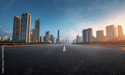 Empty city highway at dawn