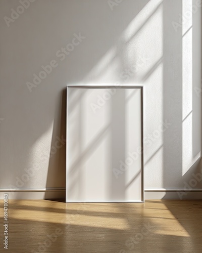 Blank framed poster in sunlit room (1)
