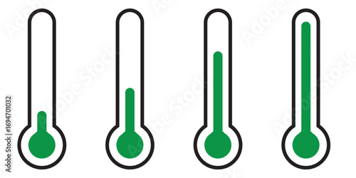 Thermometer temperature up and down icon. Temperature thermometer icon set. Temperature thermometer scale illustration. 