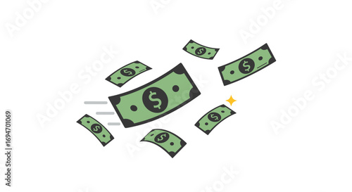 Colorful flat style falling money with sparkle on white background