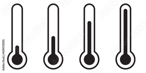 Thermometer temperature up and down icon. Temperature thermometer icon set. Temperature thermometer scale illustration. 