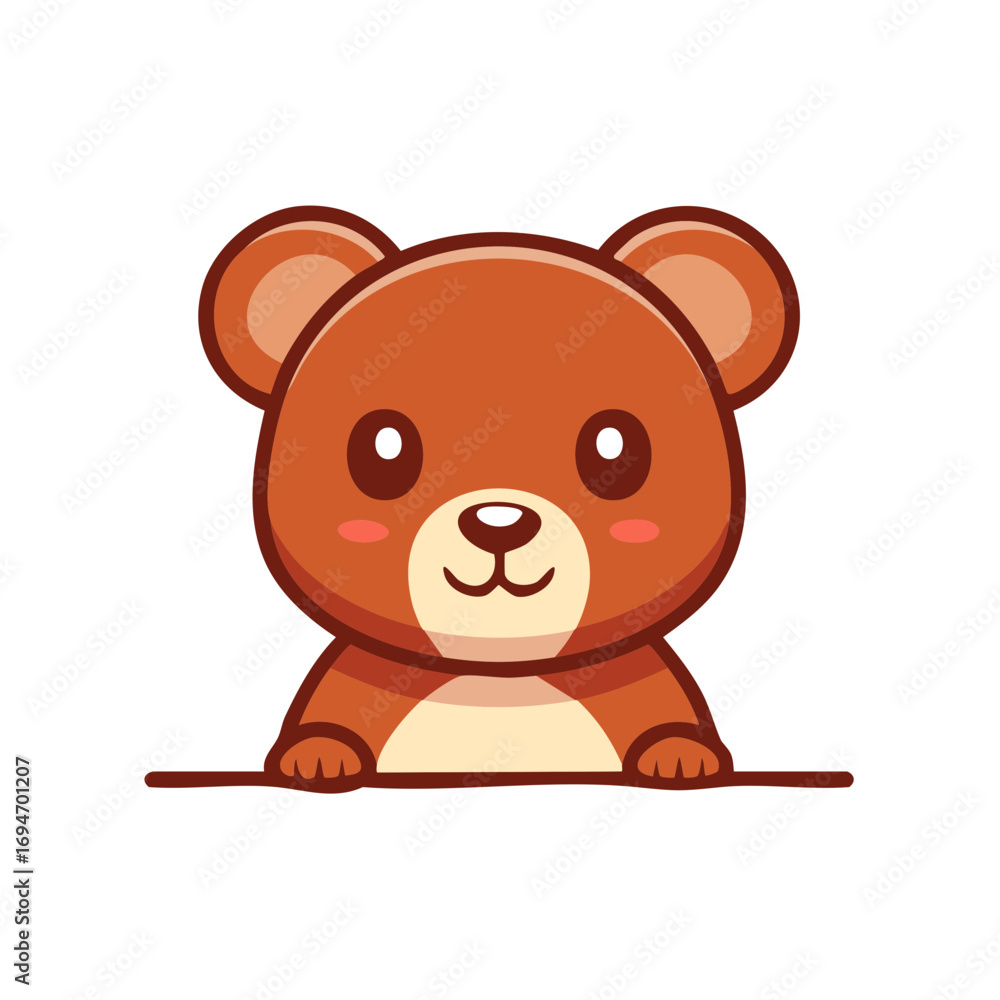 Fototapeta premium Adorable brown bear cub peeking over an edge cartoon illustration