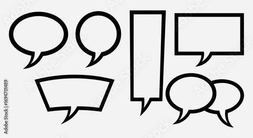 Set of six different comic speech bubble outlines on a white background, perfect for graphic design and storytelling elements