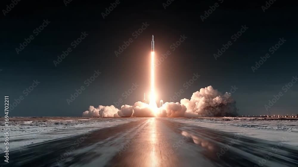 Ascension to the Cosmos: A colossal rocket majestically soars into the ...