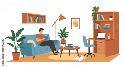 Cozy home office with modern furniture and relaxed atmosphere
