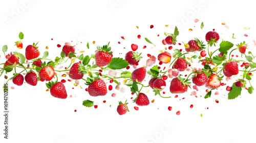 Fresh strawberries with leaves, Isolated on white background