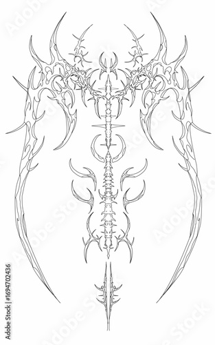 Neo tribal cyber sigilism wings and bones vector design tattoo flash,mystical gothic ornamental illustration element 
