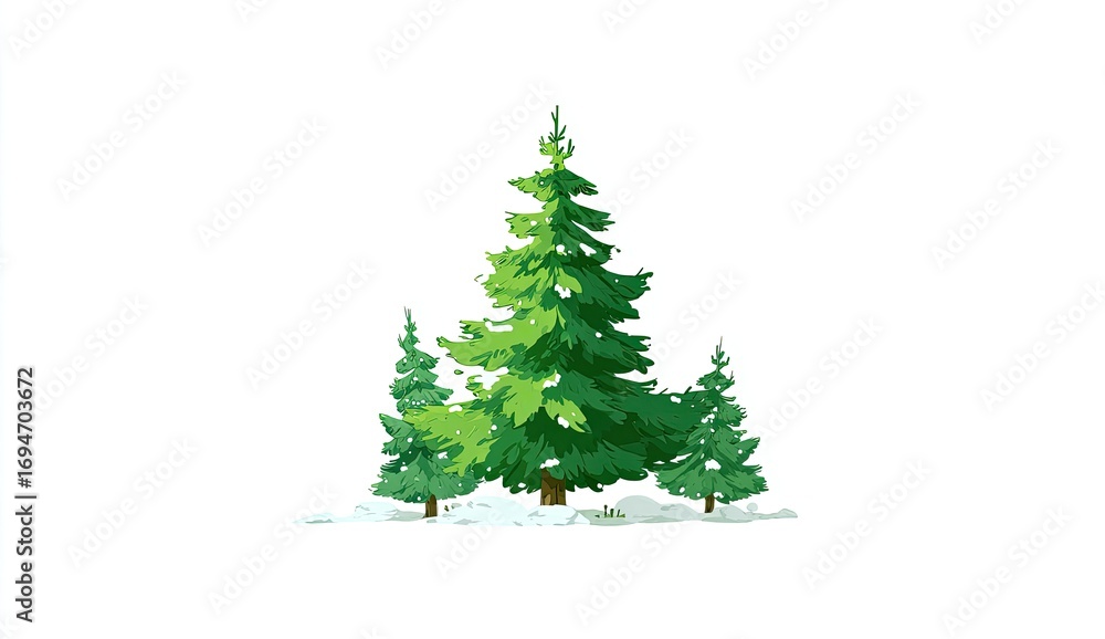 Fototapeta premium Three green fir trees in the snow