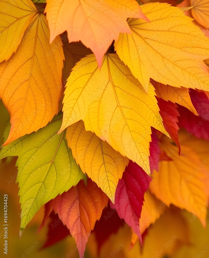 Fototapeta premium Overlapping Fall Leaves Color Gradient