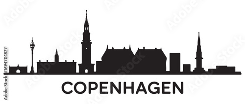 Copenhagen skyline silhouette. Black Copenhagen city design. Vector black silhouette. with white background