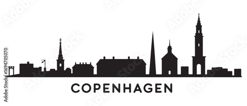 Copenhagen skyline silhouette. Black Copenhagen city design. Vector black silhouette. with white background