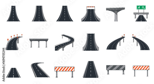 Collection of diverse highway elements and road structures