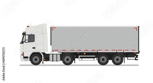 Large cargo truck side view on white background