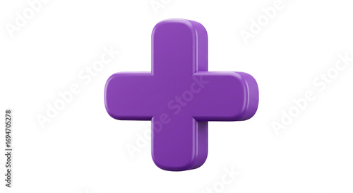 Purple 3D Plus Sign Icon on Transparent Background