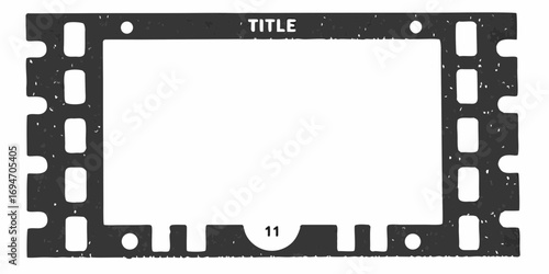 Retro film strip frame with title space and perforation holes for cinematic design