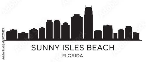 Sunny Isles Beach skyline horizontal banner. Sunny Isles Beach, Florida. Vector black silhouette. with white background