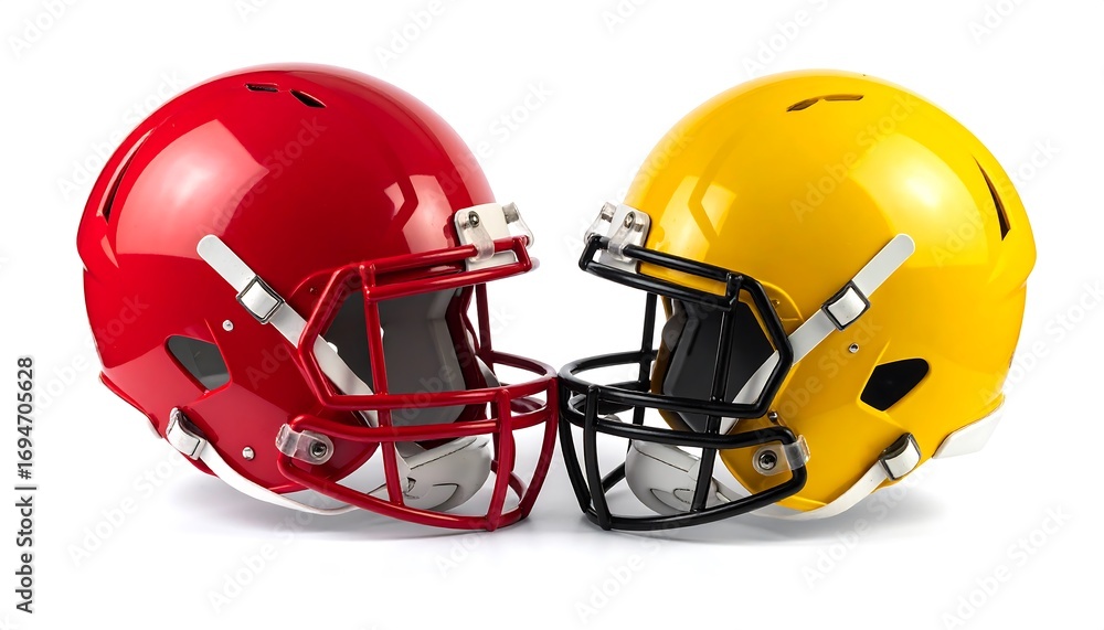 Naklejka premium Two opposing American football helmets