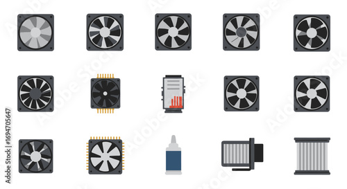 Collection of computer cpu fans and cooling components for optimal performance