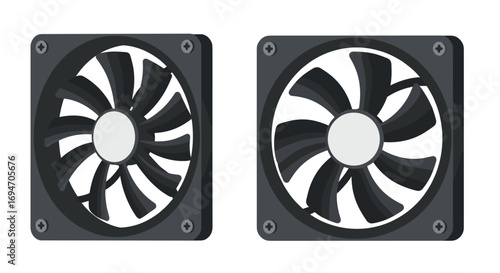 Computer cooling fan set with black blades and square frame ideal for pc systems
