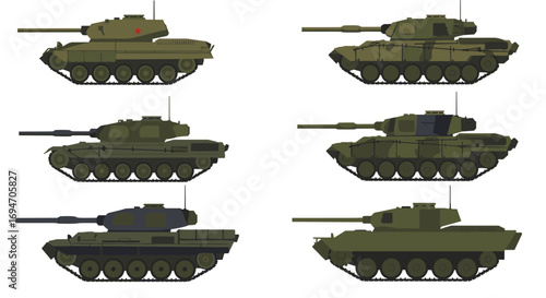 World war ii military tanks collection in flat design